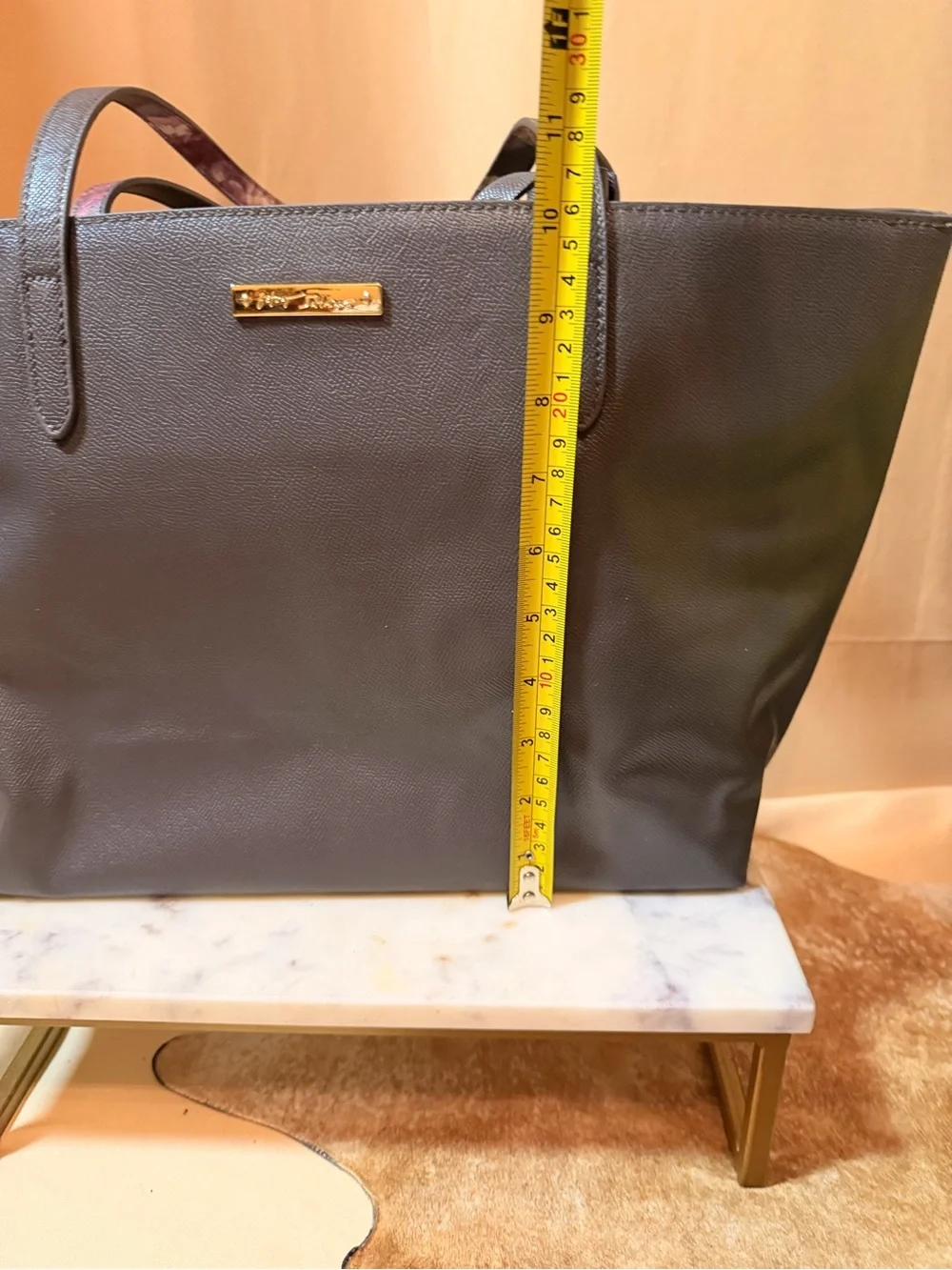 Betsey Johnson grey Tote with Gold Plaque